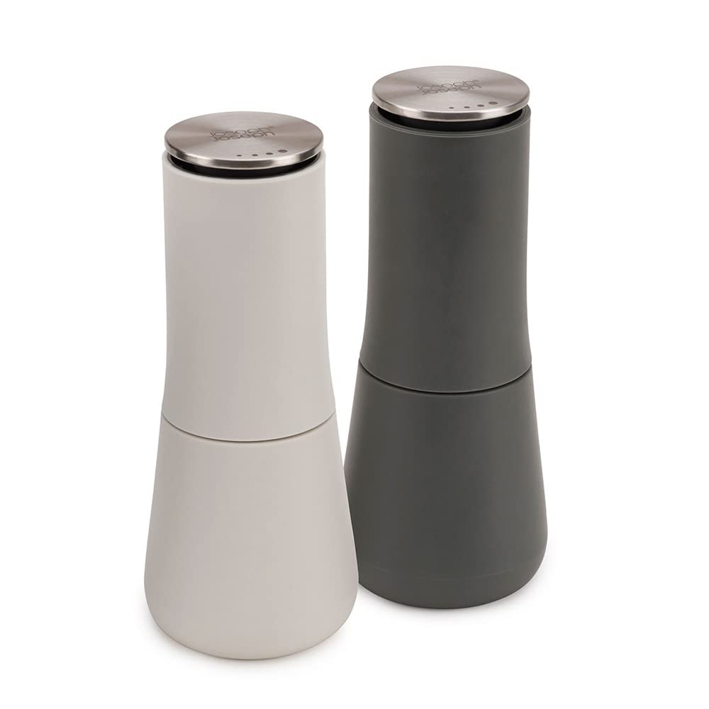 Joseph Joseph Milltop Salt And Pepper Grinder Set With Adjustable Grind Size Coarseness, Dark Gray/White, 2-Piece