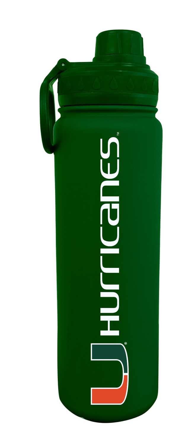 Stainless Steel Vacuum Sealed Sport College Water Bottle, Twist-On Cap, Built-In Handle For Hot Or Cold Drinks, 24 Oz (Miami Hur