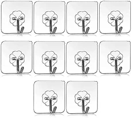 Ikis Wall Hooks For Hanging Strong Sticker Sticky Heavy Duty Home Kitchen Bathroom Key Frame Holders (Pack Of 10), Metal, Silver