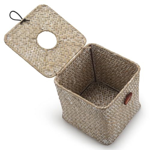 Seagrass Square Tissue Box Cover Woven Napkin Holder Decorative for Bathroom Farmhouse (Whitewash  5.5 x 5.5 x 5.5 Inch)