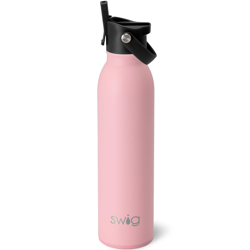 Swig Life 20Oz Insulated Water Bottle, Travel Water Bottle With Straw And Lid, Cup Holder Friendly, Stainless Steel (Matte Blush