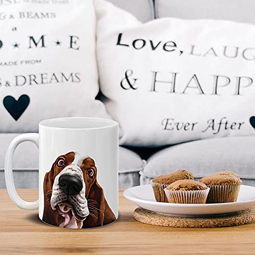 Mugbrew Cute Basset Hound Dog Full Portrait Ceramic Coffee Mug Tea Cup, 11 Oz