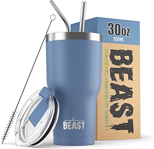 Beast 30 Oz Tumbler Stainless Steel Vacuum Insulated Coffee Ice Cup Double Wall Travel Flask (Stormy Sky Blue)