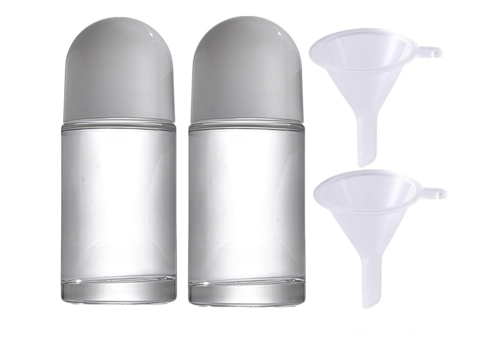 WsjiaboFux 2 Pcs 50ml/1.7oz Rollon Deodorant Bottles Perfume Essential Oil Roller Bottles DIY Travel Deodorant Container With P