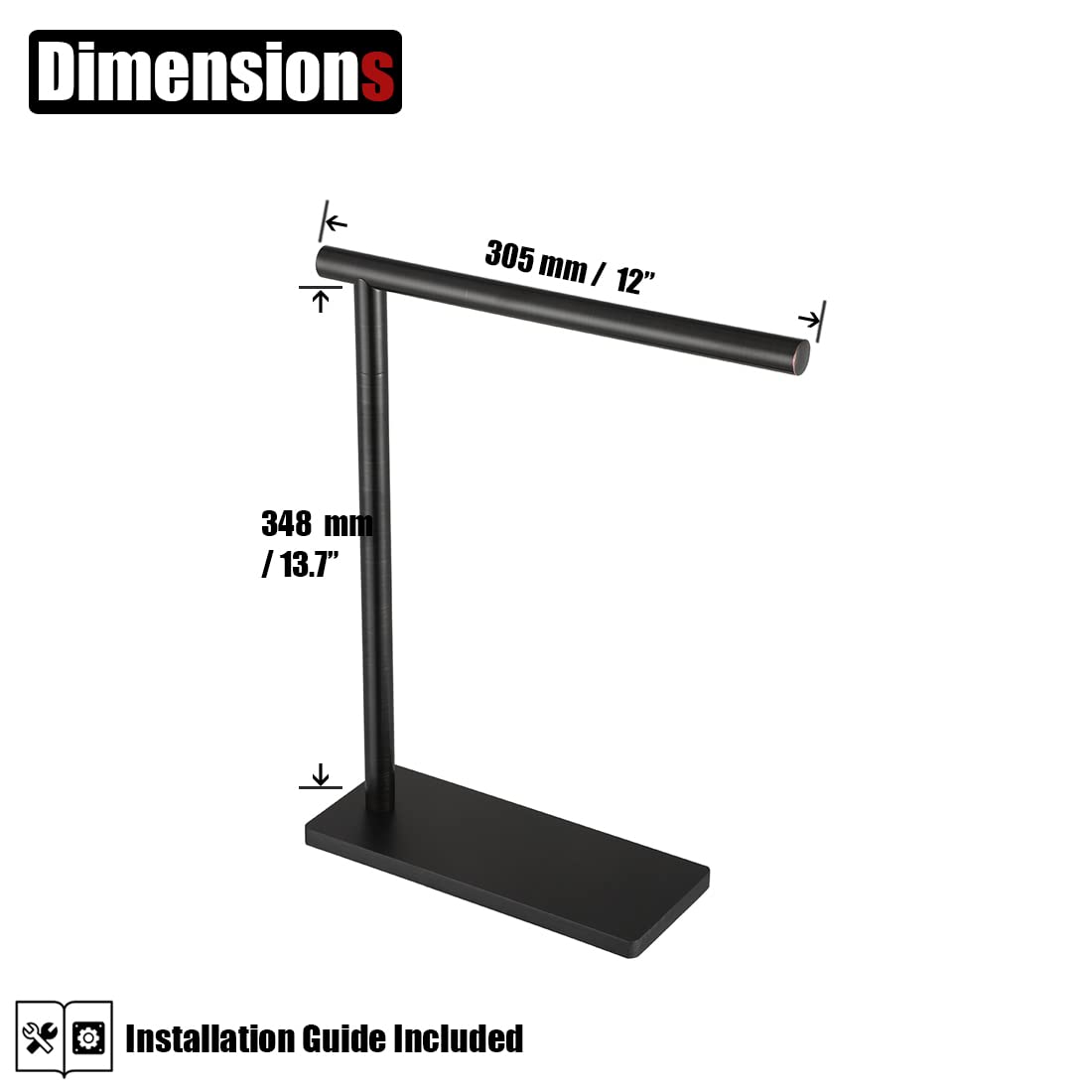 JQK Hand Towel Holder Stand Oil Rubbed Bronze  Modern Tree Rack Free Standing for Countertop with 12 Inch Bar  304 Stainless Thicken 0.8mm Steel ORB  HTT170-ORB