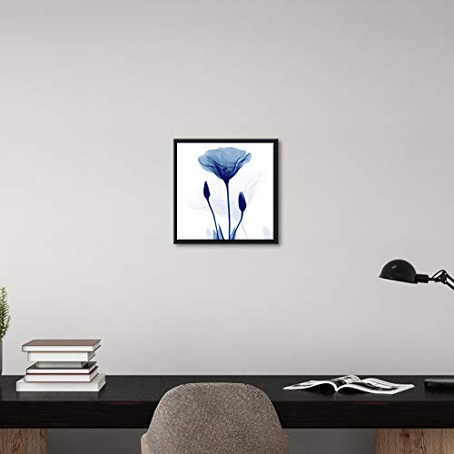 Pyradecor Black Framed Abstract Blue Flickering Flower Modern Paintings Canvas Wall Art Grace Floral Pictures On Canvas Prints A