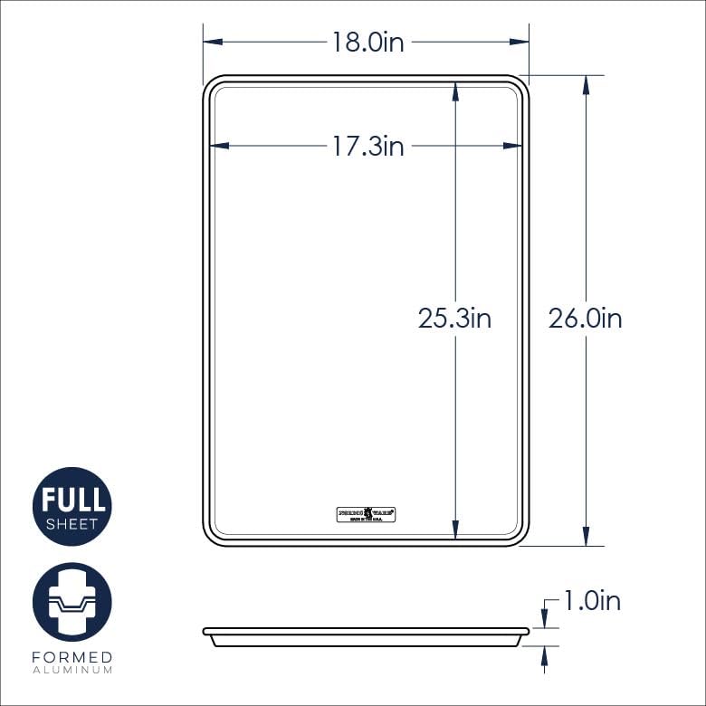 Nordic Ware Aluminum Full Size Sheet Pan 26 X 18 Inches For Commercial Oven Use, Full Sheet, 2-Pack (For Commercial Oven Use., N