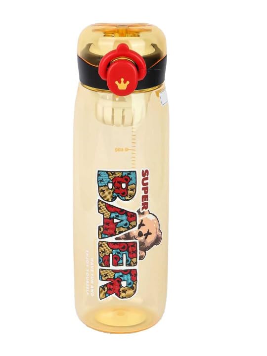 Tritan Tracker Kids Water Bottle  600Ml | LeakProof Lock PopUp Straw Lid & SoftGrip Handle (Yellow)