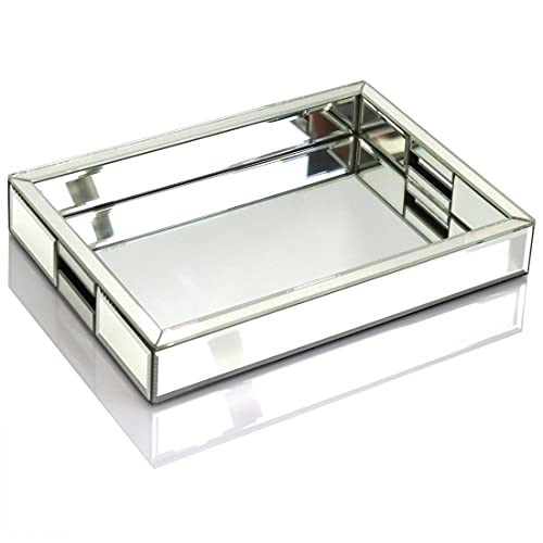 Rectangle Silver Mirror Decorative Tray Size 11?Length X 14?Width X 2?Height, Mirrored Vanity Organizer With Hand, Markup Perfum