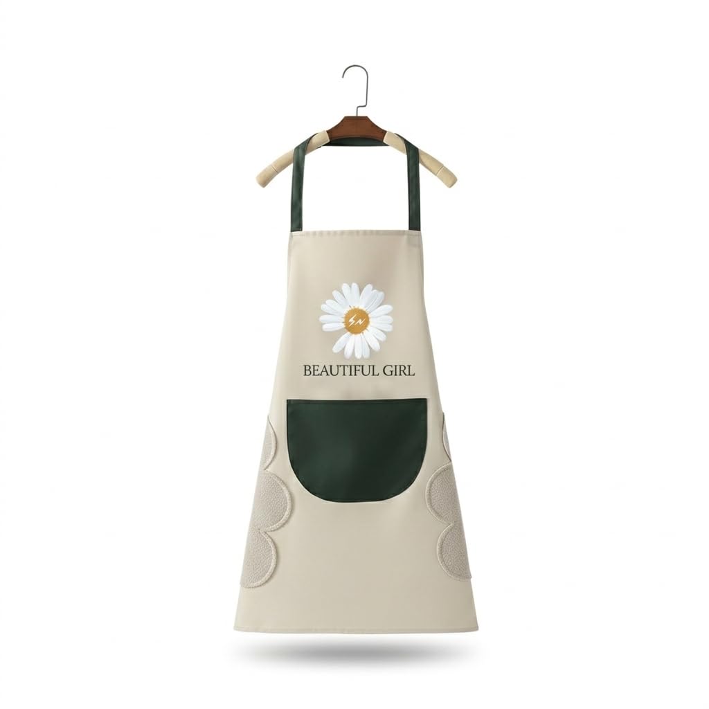 Shigoshree Waterproof Daisy Kitchen Apron For Women With Adjustable Bib, Beautiful Girl Floral Design, Hand Wiping Towels, Pocke