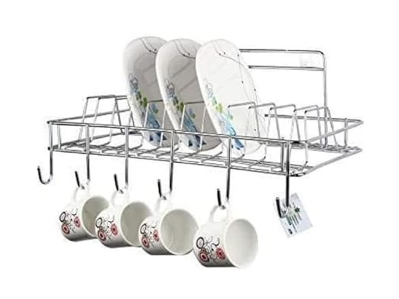 Nh10 Designs Wall Hanging Stainless Steel Cup & Saucer Holder, Plate Organizer Space Kitchen Saving Rack Utensil Kitchen Rack Pl