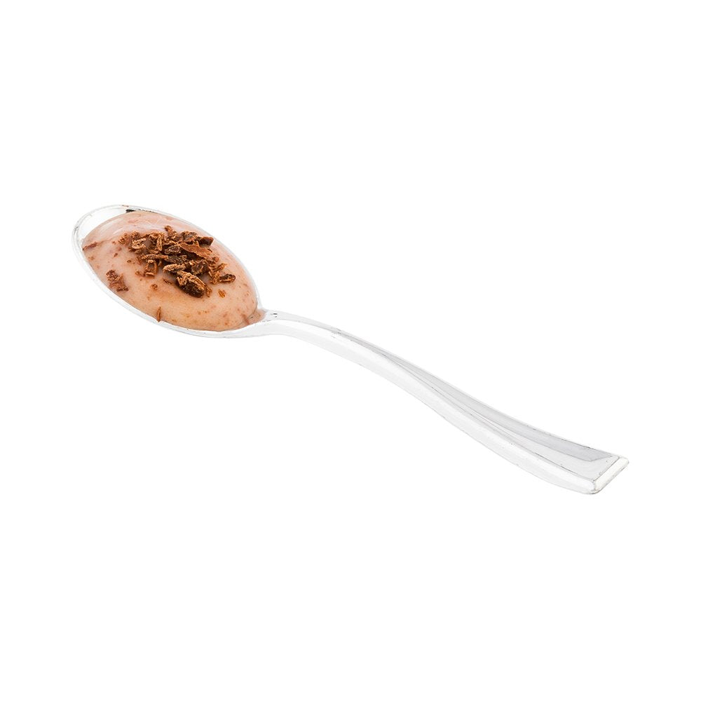 Restaurantware 4 Inch Mini Spoons 500 Disposable Tiny Spoons - Heavy-Duty Pair With Appetizers Or Desserts Silver Plastic Sample