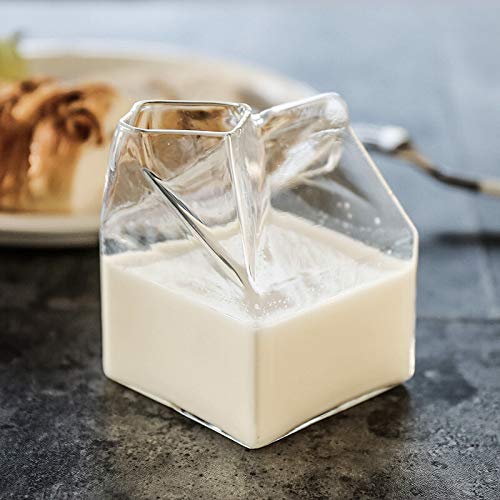 Dgq Glass Creamer Mini Milk Class Cup Hand-Blown Carton Container 12 Ounce Water Glass Cup Milk Creamer Box