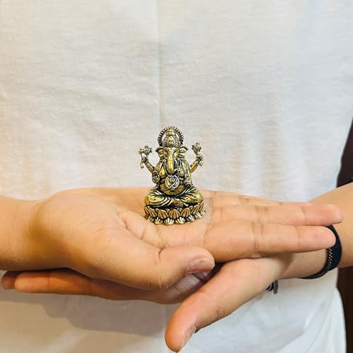 Indicast Brass Ganesha Idol For Good Luck & Worship | 3 Ganpati Hindu God Statue Figurine Perfect For Decoration Puja & Gifting