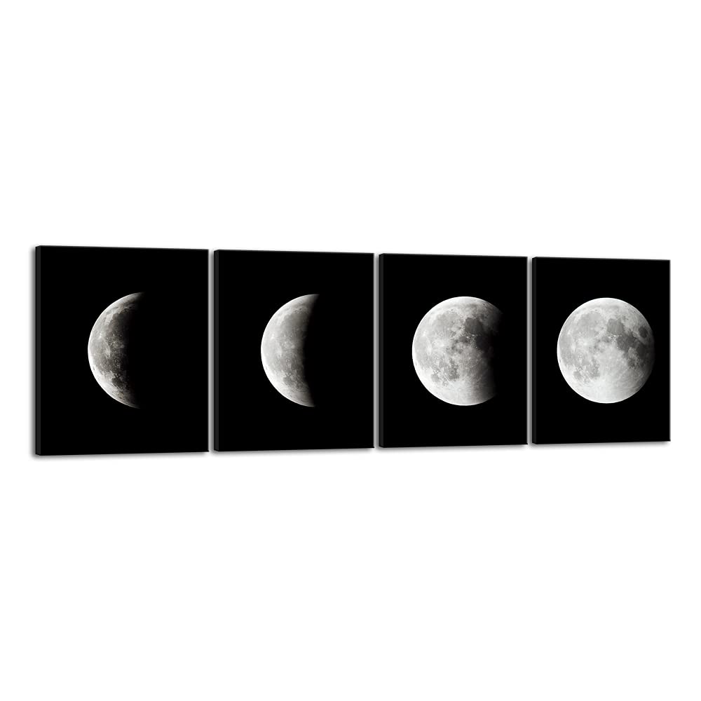 Wieco Art Moon Canvas Prints Wall Art Space Pictures Paintings Large Modern Gallery Wrapped Black And White Abstract Sky Giclee