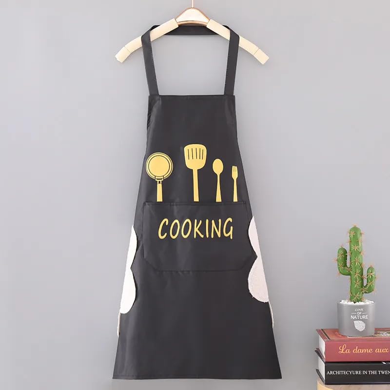 Docat Apron For Kitchen Cooking Waterproof Apron For Women Men With Pockets And Side Coral Velvet For Wiping Hands Towel Grill C