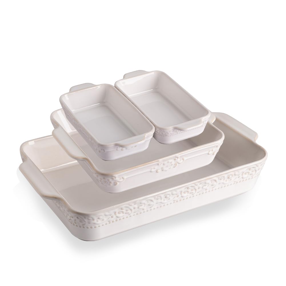 Sweejar Casserole Dishes for Oven, Ceramic Bakeware Set of 4, Rectangular Baking Dish with Handles, Lasagna Pans for Cooking, Gr