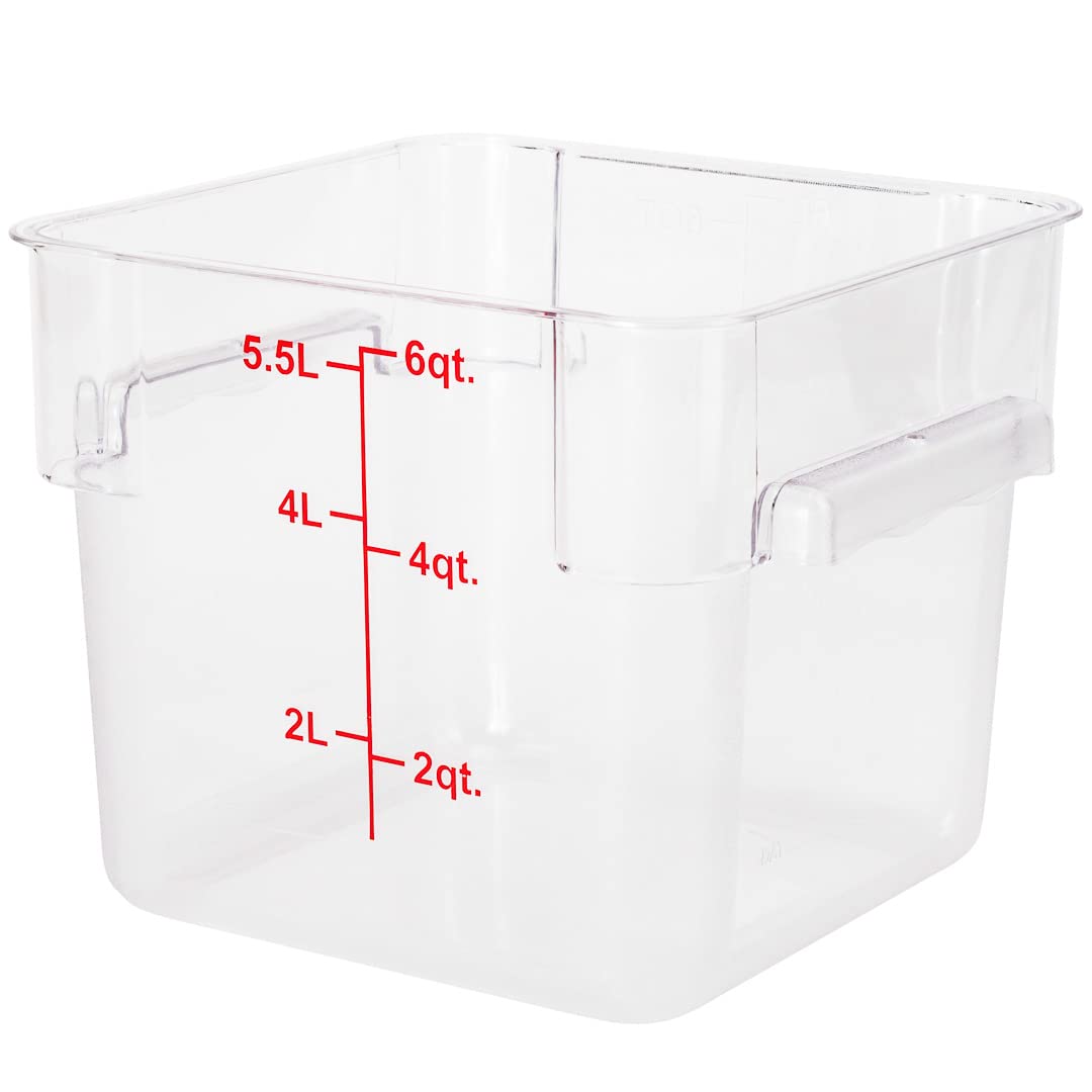 Restaurantware Met Lux 6 Quart Brine Bucket, 1 Square Marinating Container - With Volume Markers, Built-In Handles, Clear & Red