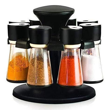 Mother Muffs Plastic Spices Rack (Black, Pack Of 8)
