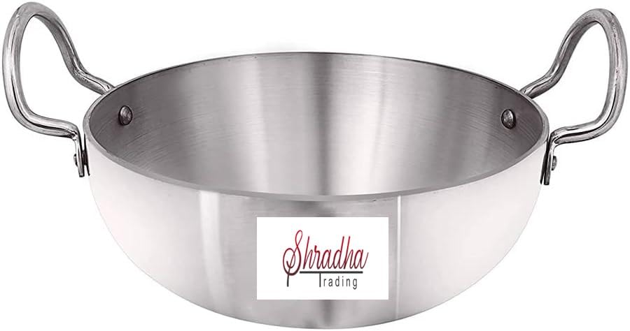 Shradha Trading Aluminium Kadai, Aluminum Indian Kadai,Indian Kadai, Cookware Pan, Indian Stir Pan, Frying Pan, Size-12, Thickne