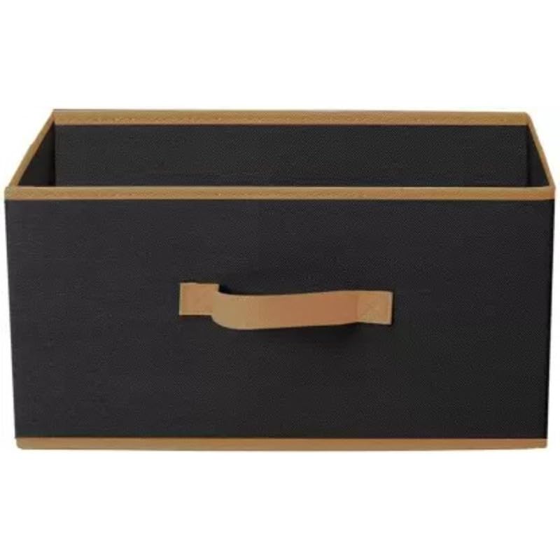M Teaser Modern Black NonWoven Foldable Storage Box With Side Handle For Wardrobe, Closet, And Drawer Organisation, 40 X 29 X 2