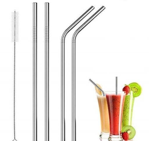 Stainless Steel Straws With Cleaning Brush For Kids & Adults, Bent Reusable Metal Straws, Paper Packaging CutleryPack Of 2 Stra
