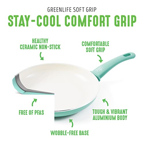 GreenLife 12" Frying Pan Skillet, Turquoise Ceramic Nonstick, PFAS-Free, Dishwasher Safe, Model CW000524-002