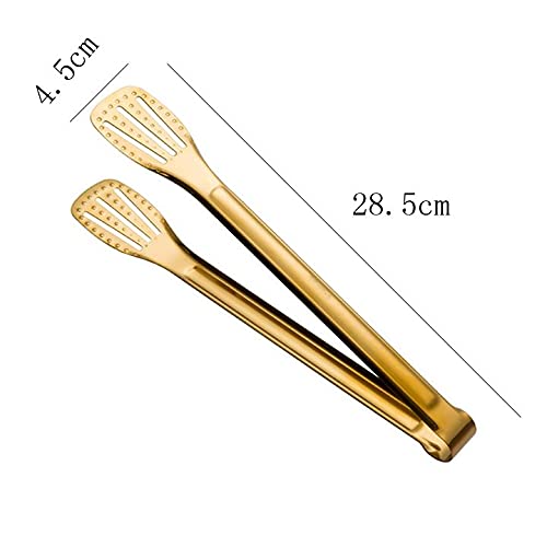Gold Food Seriving Tongs Stainless Steel Pliers Kitchen Gadgets Tongs Cooking Grill Thickened Hollow - 2 Pack 11-Inch