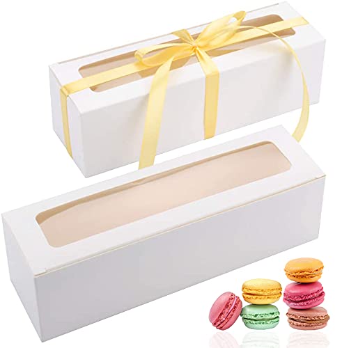 Nplux 25 Pack Macaron Boxes For 6 Cookie Boxes For Gift Giving Macaron Container Packaging Box With Ribbon For Gift Giving (Whit