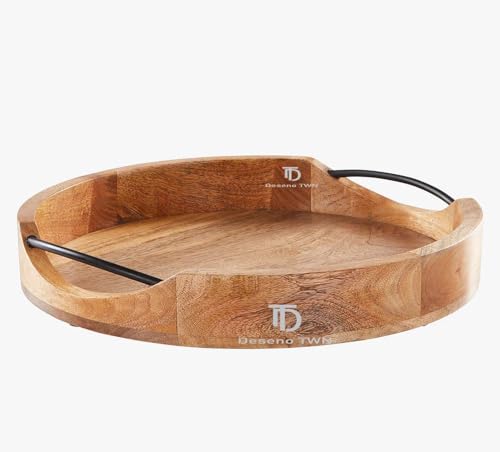 Mt Woodryzn Round Wooden Serving Tray For Home & Kitchen Item Serving Snacks & Fruits Decorative Kitchen & Dining Table Tray Dec
