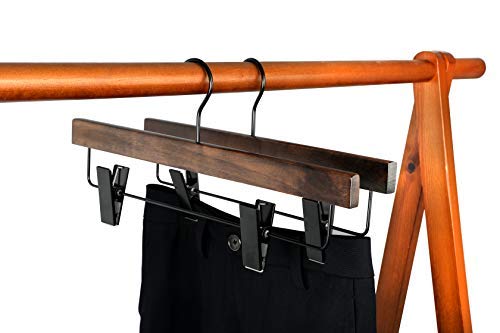 TOPIA HANGER Pants Hangers  Wooden Skirt Hangers with Adjustable Metal Clips  Premium Retro Finish and 360Swivel Black Hook  Jean Hangers for Closet 10 Pack  CT03A