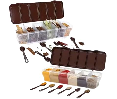 Multipurpose Plastic Storage Container Set, 6 Section Organizer For Vegetables, Pickles, Dal, Spices, Masala, Grocery, Dry Fruit