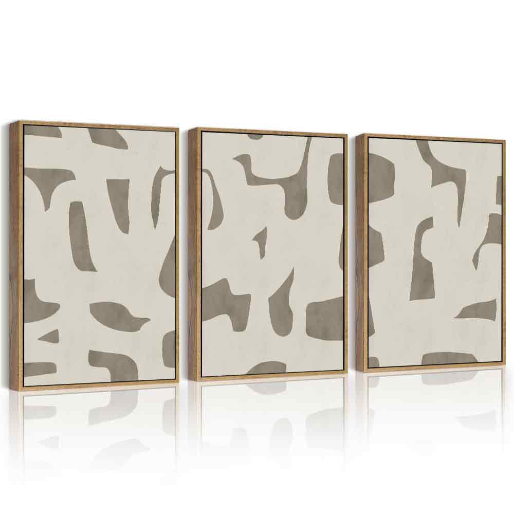 Phopago Boho Mid-Century Modern Framed Wall Art Geometric Neutral Wall Decor Bohemain Minimalist Artwork Kitchen Dining Room Dec