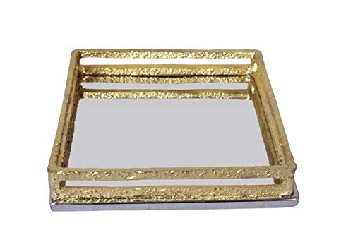 Square Mirror Tray Napkin Holder With Gold Loop Border Design