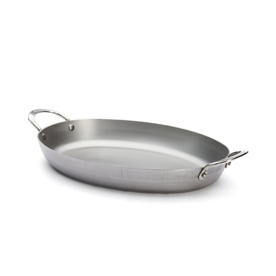 De Buyer Mineral B Carbon Steel Oval Roasting Pan - Ideal For Roasting Meat, Seafood & Veggies - Naturally Nonstick - Made In Fr