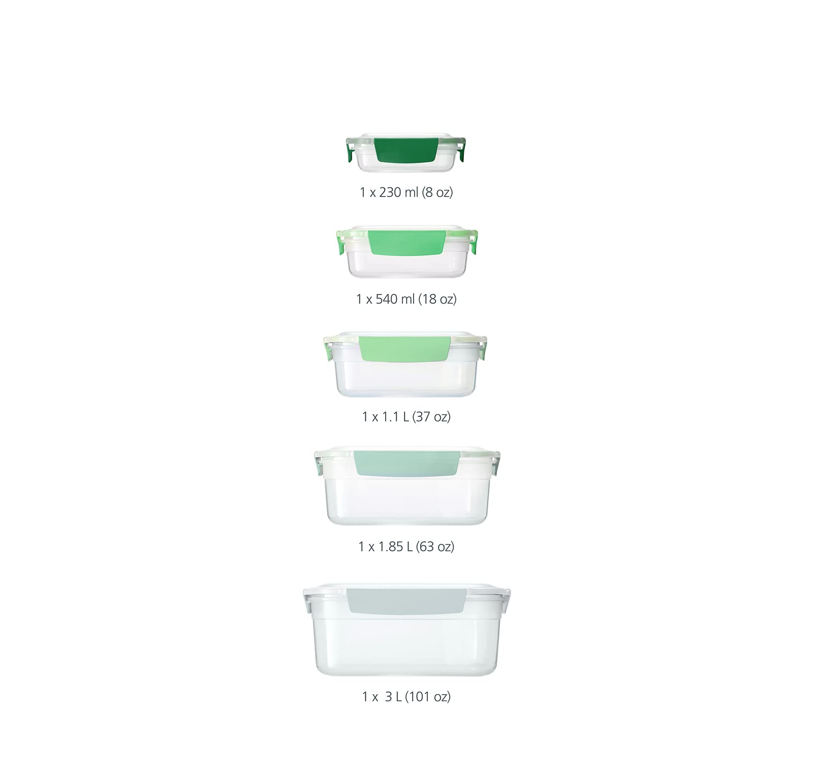 Joseph Joseph Nest Lock  5 Piece Plastic Food Storage Container set with lids  Leak Proof  Airtight  Space Saving  Kitchen Storage - Sage Green