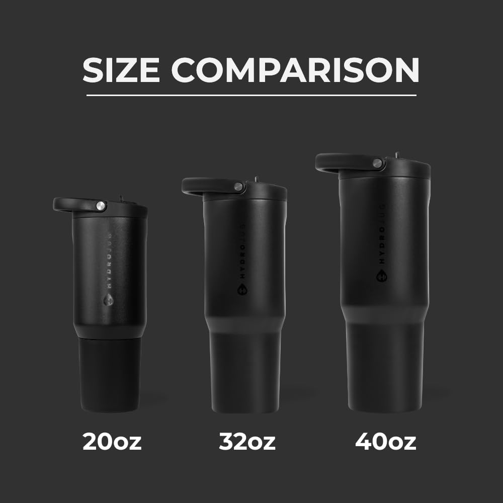 HydroJug Sport - Stainless Steel Tumbler with Straw, Vacuum Insulated, 40oz Leakproof Water Bottle, Ergonomic Design, Reusable,