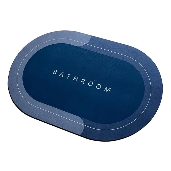 Canway Rubber (3.5Mm AntiSkid Water Soaking Bathroom Print Door Mat, Water Absorbent Mat (40X60Cm) Blue, Oval