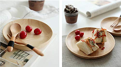 2 Pack 5.9 Inch Round Wood Dish, Plate Acacia Wooden For Food Dish, Sweets Fruit Dessert Coffee Dish, Round Wood Dinner Tablewar