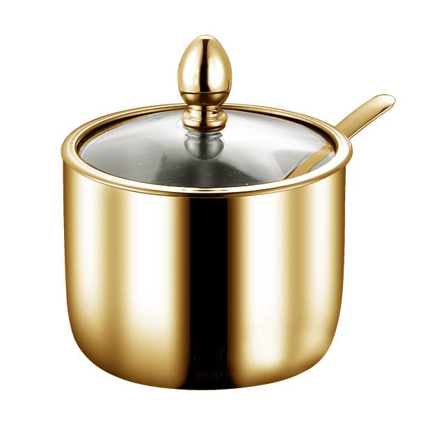 Mozacona Gold Stainless Steel Sugar Bowl Spice Jar Seasoning Pot Storage With Lid Spoon
