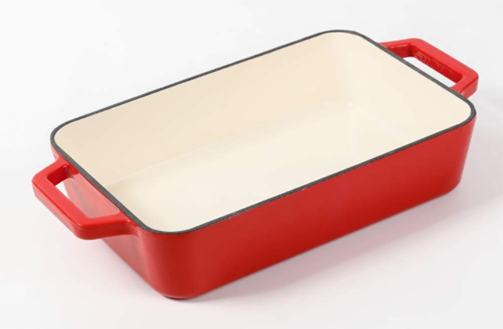 Hawok Enameled Cast Iron Rectangle Roaster Lasagna/Roasting Pan Red