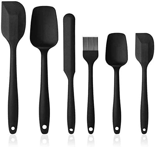 6Piece Black Silicone Cooking Utensils Set | NonStick HeatResistant Spatulas & Basting Brush | Flexible, Ergonomic Kitchen To