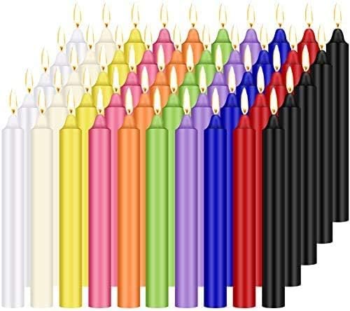 YOROXRG 100 pcs Unscented Assorted Colors Mini Taper Candle | 4 Tall x 1/2 Diameter | Great for Casting Chimes, Rituals, Spells,