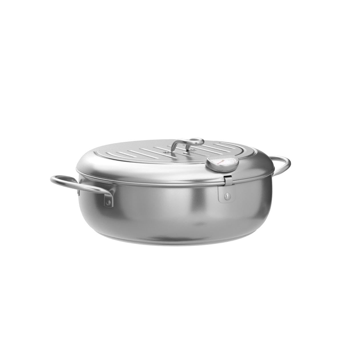 DIY HOME Stainless Steel Deep Fryer Pot with Thermometer, Lid & Drip Rack, 24cm/9.4inch, Silver for Tempura, Fries & Wings