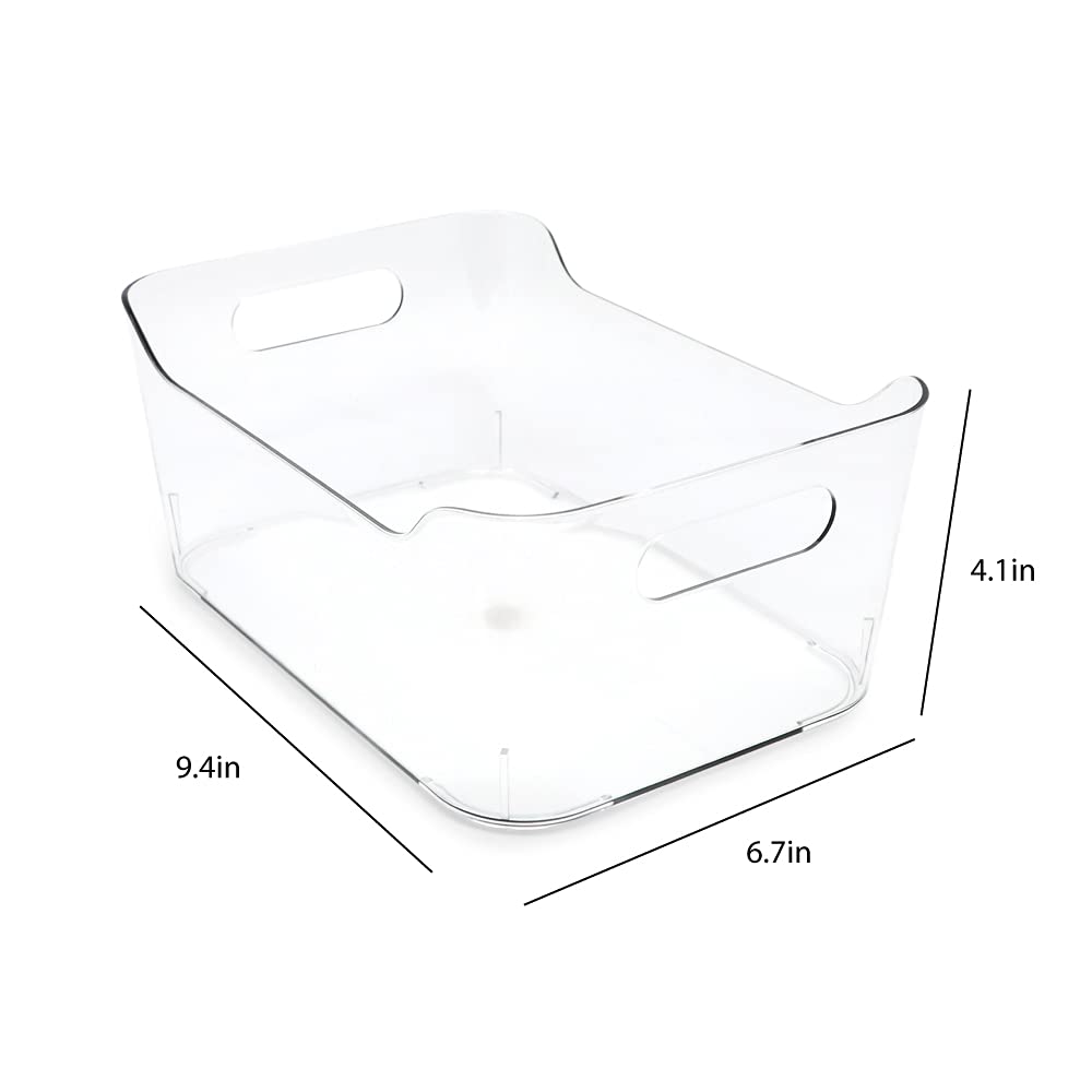 Isaac Jacobs 4-Pack Small Clear Storage Bins (9.4    X 6.7    X 4.1   ) W/ Handles, Plastic Box Set, Home, Office, Fridge, Freez