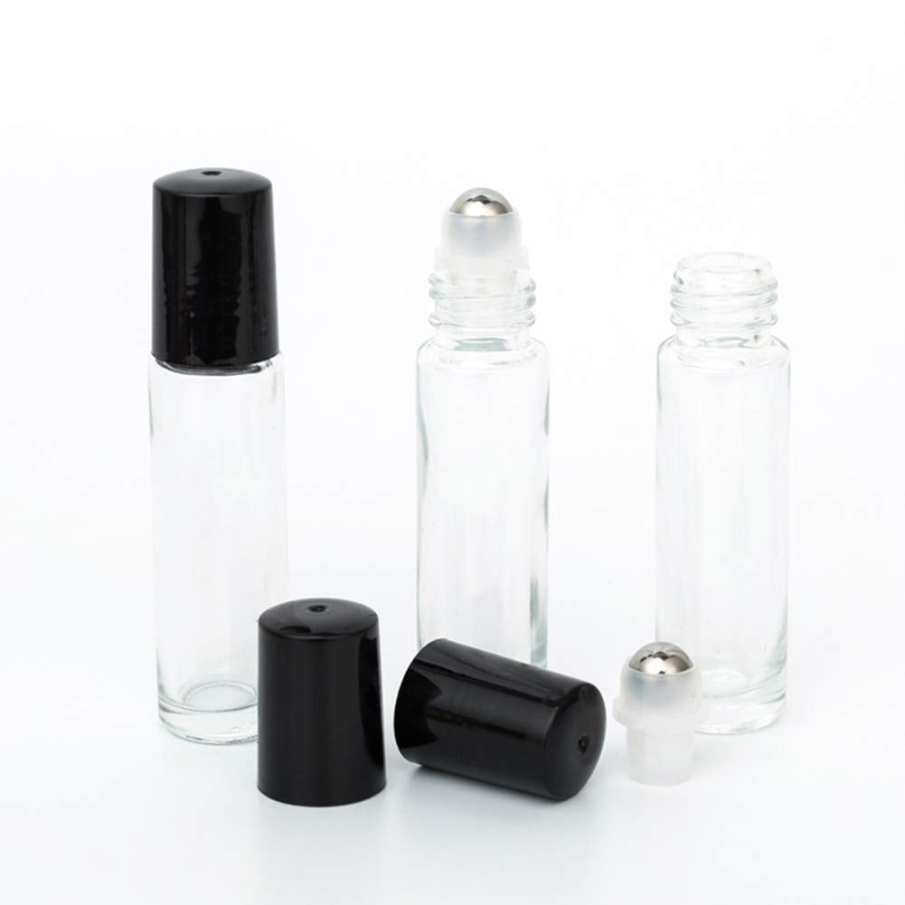 Zejia 10Ml Roller Bottles For Essential Oils, 12 Pack Clear Roll On Bottles, Thick Glass Roller Bottles For Oils, With Stainless