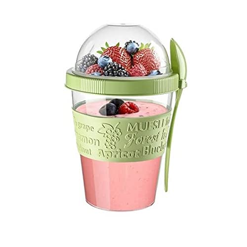 Tribello 20 Oz Overnight Oats Container With Lid, Set Of 4 Crunch Cups To Go, Portable Parfait Cup With Compartments For Topping