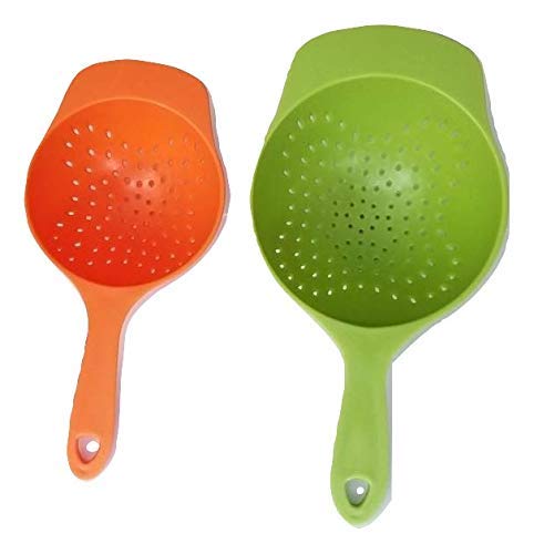 Brandobay Mini Colanders Set 2 Plastic Pack Kitchen Mesh Food Strainers Colander Handles Red Lime Green 6.5 And 7.5 Inch Straine