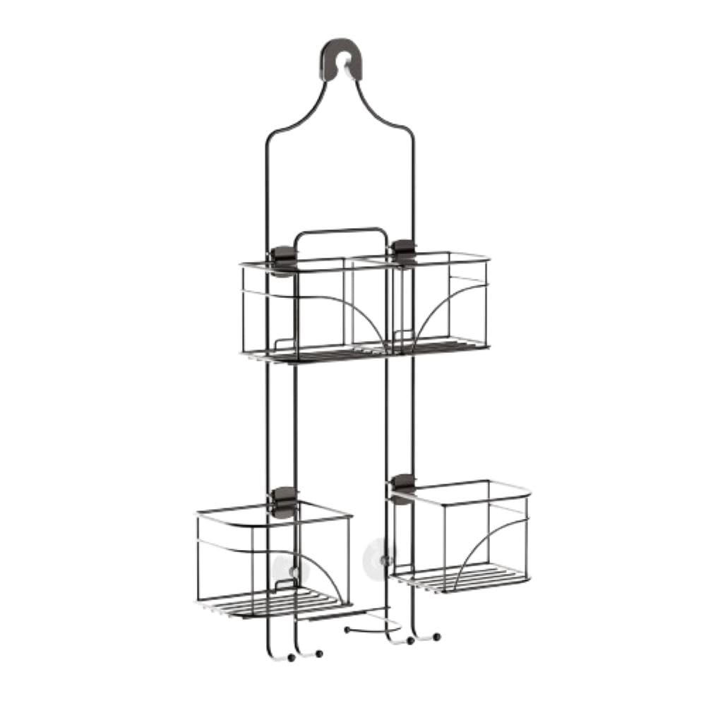 Zenna Home Shower Caddy - Bronze Steel Organizer with 4 Baskets & Hooks, Model E7446HB, Fits Handheld Shower Heads