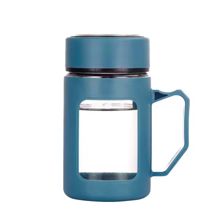 kaqer 500ml Glass Travel Mug with Lid with Plastic Protection and Transparent Window